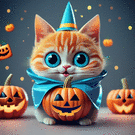 Chat sorcier joyeux et citrouilles rieuses